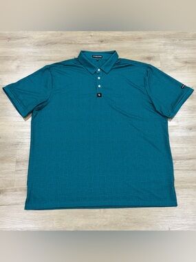 Byrd Gang Shirt Mens 3XL Teal Blue Geometric Print Performance Polo Stretch Golf